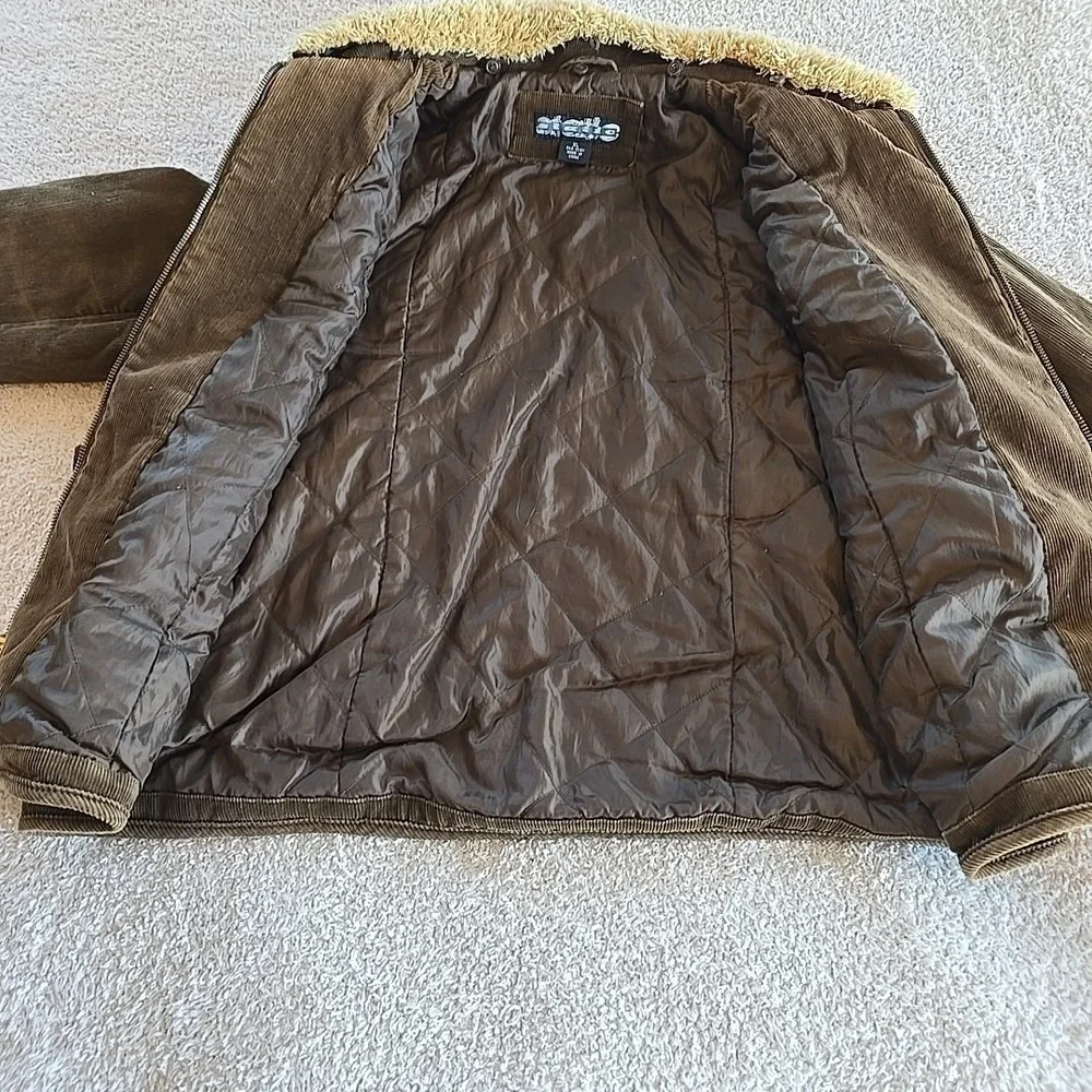 Y2K Static Corduroy Barn Jacket Pennylane Faux Sherpa Trim Chore‎ Coat Brown